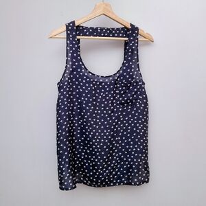 100% Silk top, S, Navy with white hearts